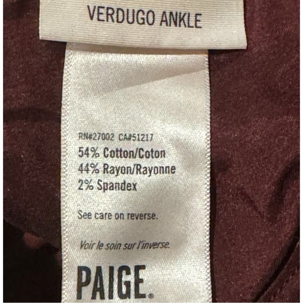 Paige Verdugo Crimson Burgundy Ankle Velvet Skinny Jeans Size 27 EUC - Picture 7 of 8